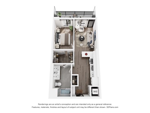 Floor plan for 1 bed, 1 bath, 655 sqft